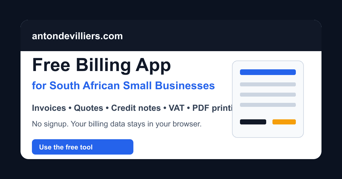 Free South African Billing App. Browser-only React single page app.