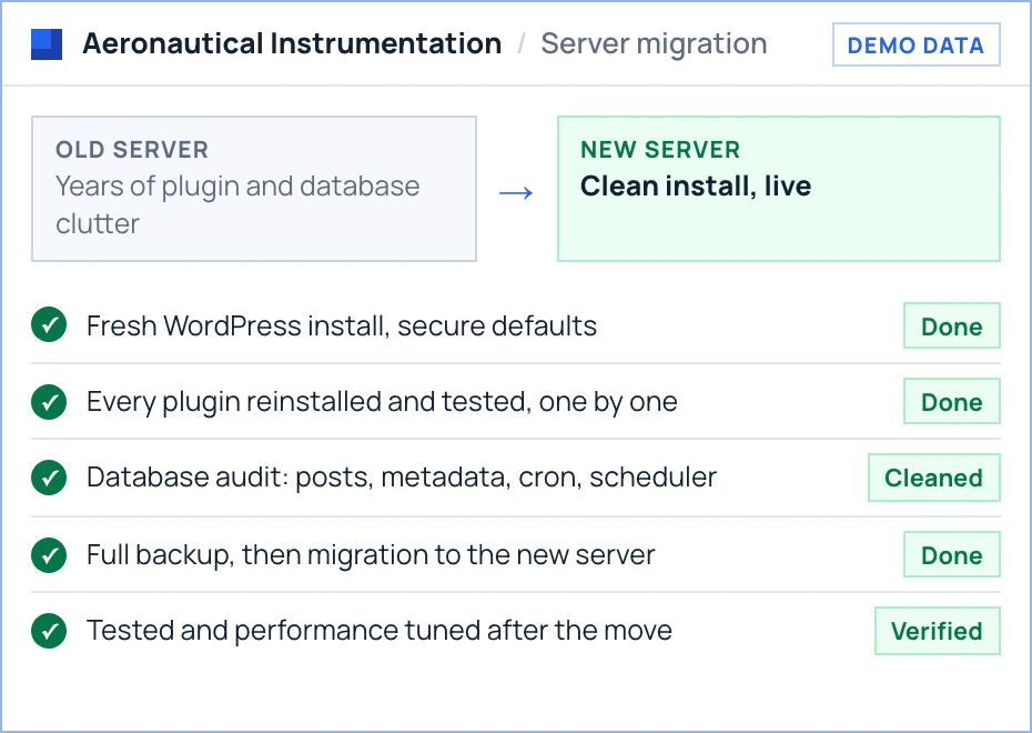 Demo recreation of the clean server migration checklist