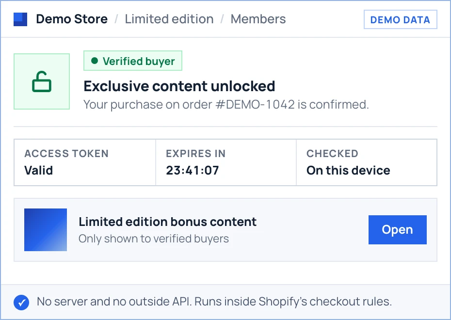 Demo recreation of the verified-buyers-only content gate