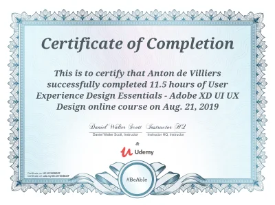 Udemy Adobe XD UI UX course certificate